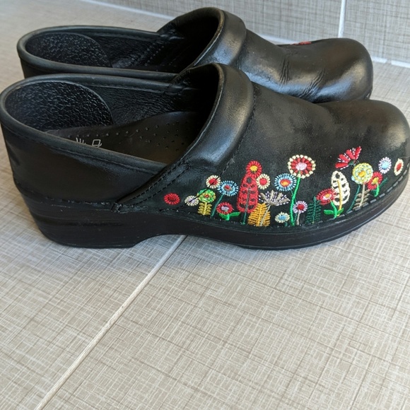 dansko embroidered clogs